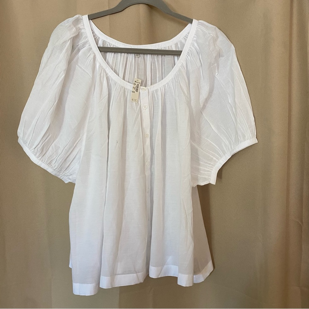 Madewell White Puff Sleeve A Line Top size XXL new with tags